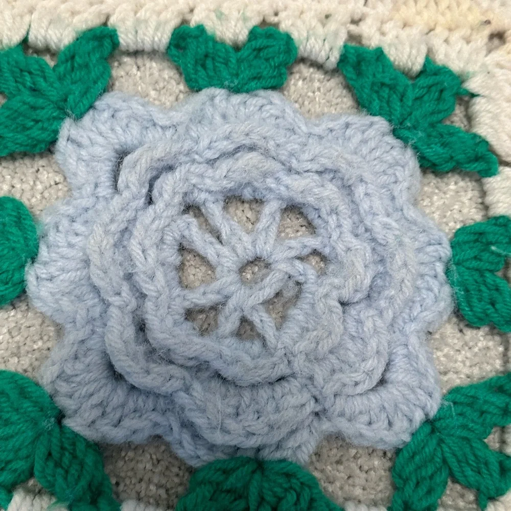 Vintage Handmade Crochet Rose Throw